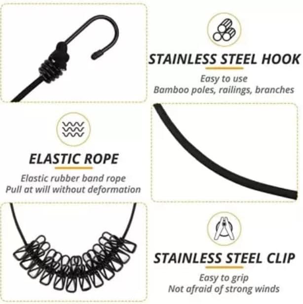 Cloth Drying Rope with Hooks